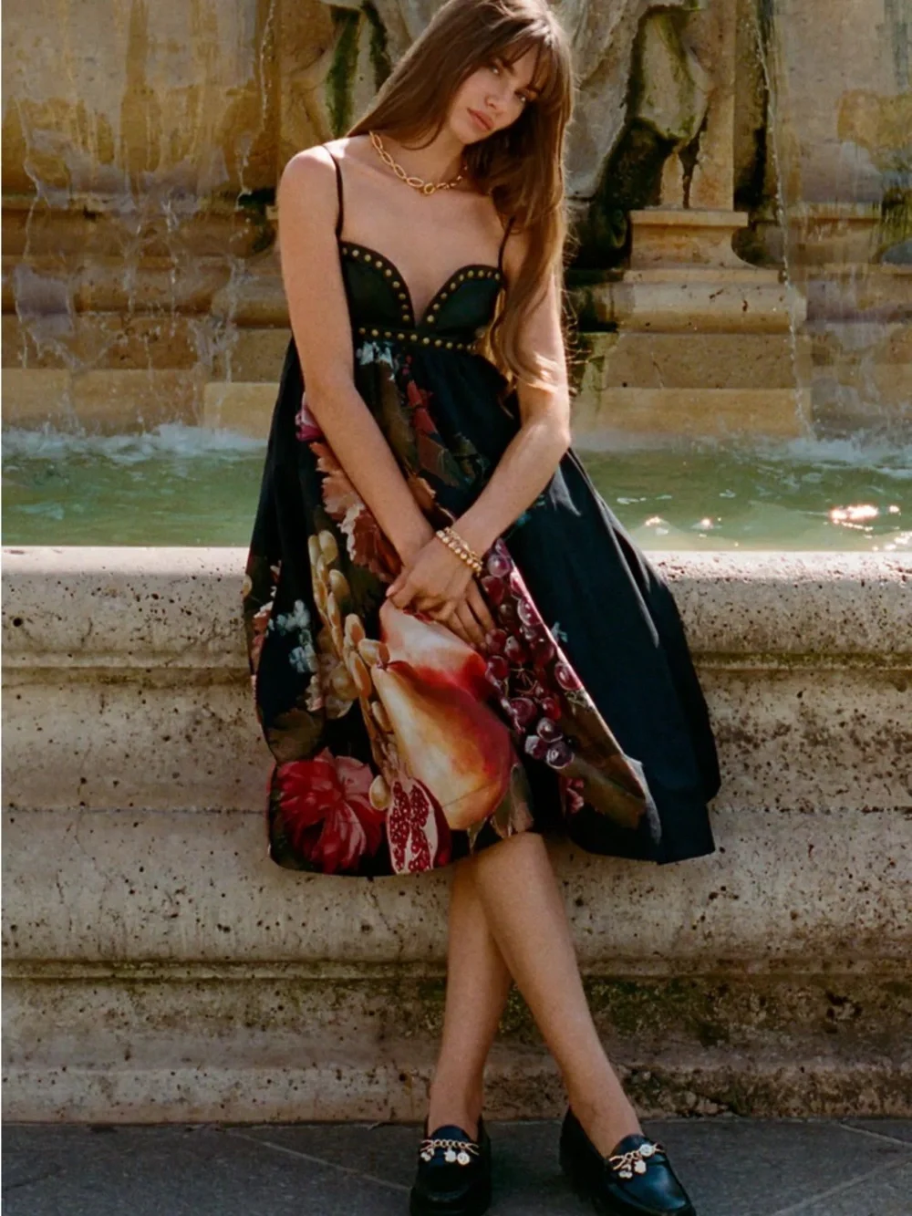 Maeve Black Midi Dress with Vibrant Fruit Print - Picture 3 of 8